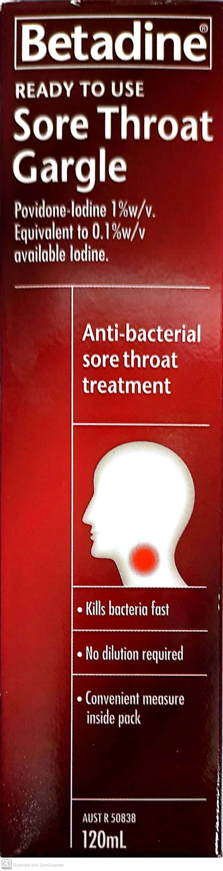 Betadine Sore Throat Gargle Ready To Use 120ml