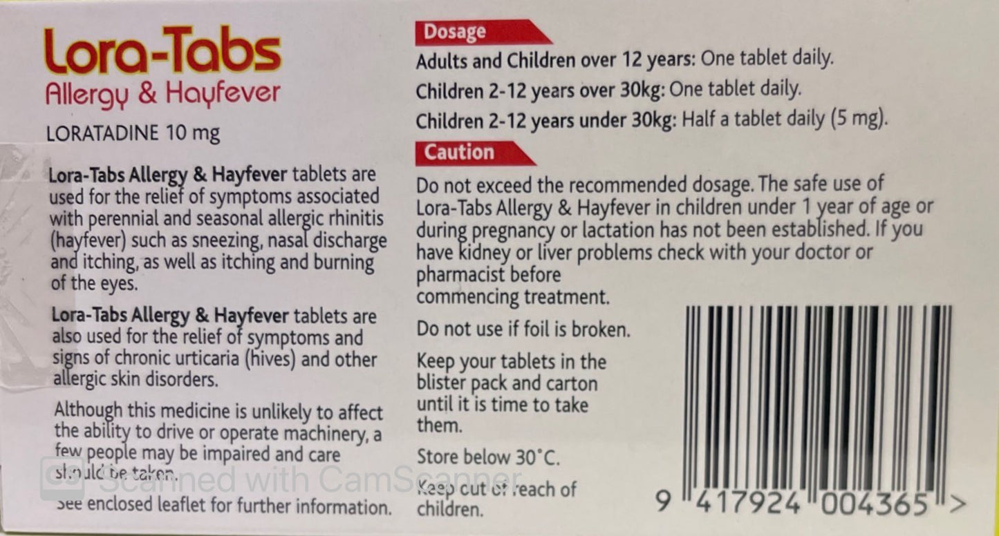 Lora Tabs Allergy & Hayfever tablets