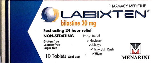 Labixten For Hayfever, Allergy, Itchy Skin - 20mg 10 Tablets  Pharmacy Medicine - Pakuranga Pharmacy