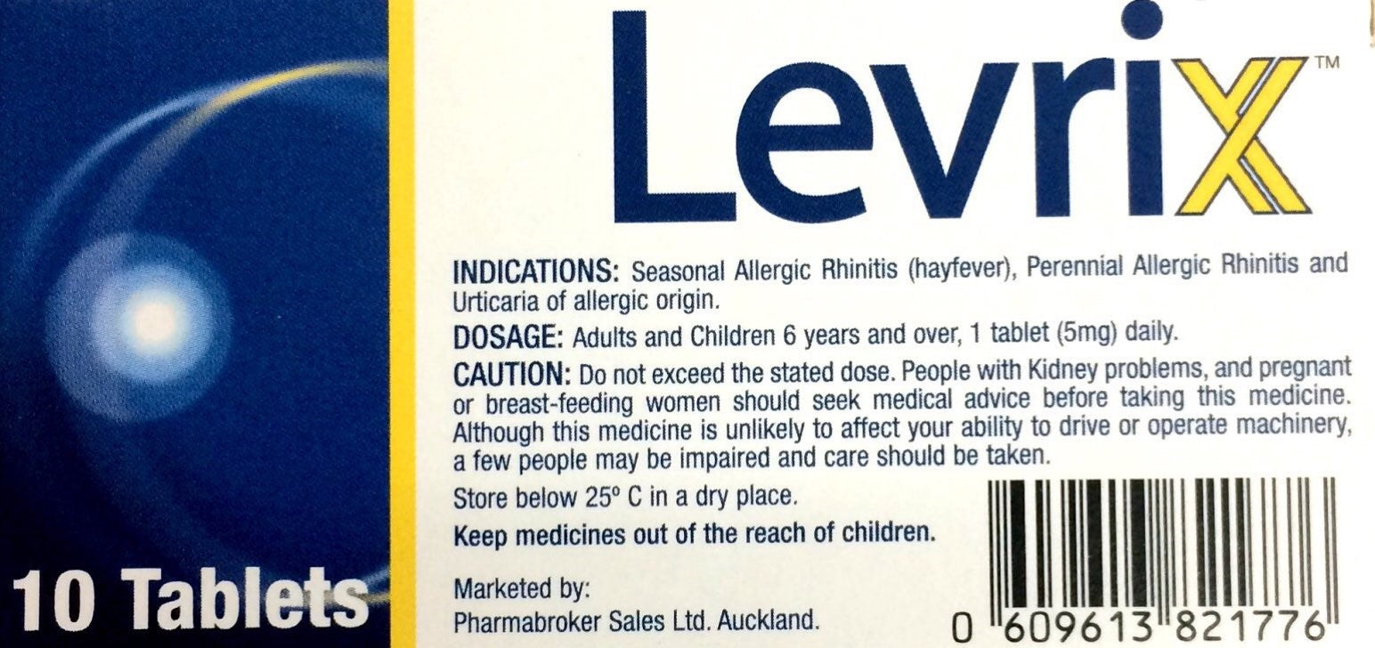 Levrix For Allergy, Hayfever, Itchy Skin Rash/Hives 5mg - 10 Tablets - Pakuranga Pharmacy