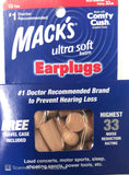 Macks Ultra soft foam Earplugs 10 Pair Free Travel Case