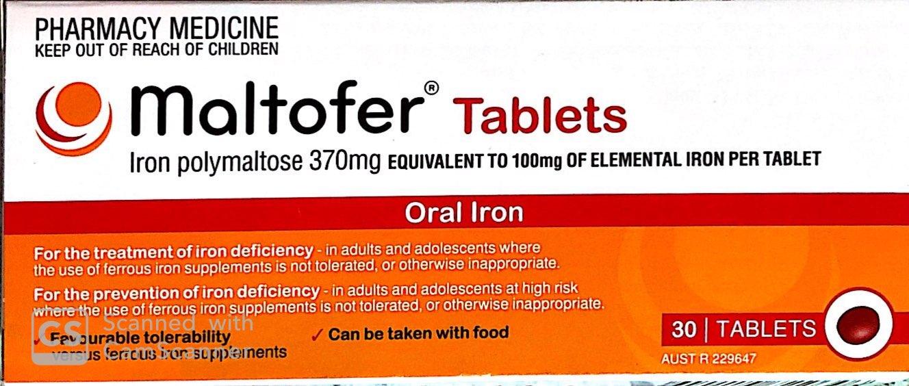 Maltofer 30 tablets Iron Polymaltose equal to 100mg iron