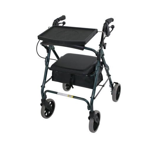 Mobilis Quad walking frame Green with folding tray