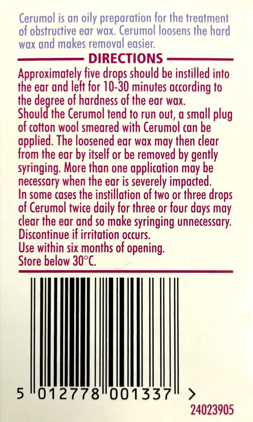 Cerumol Ear Wax Removal Drops 10mL - Pakuranga Pharmacy