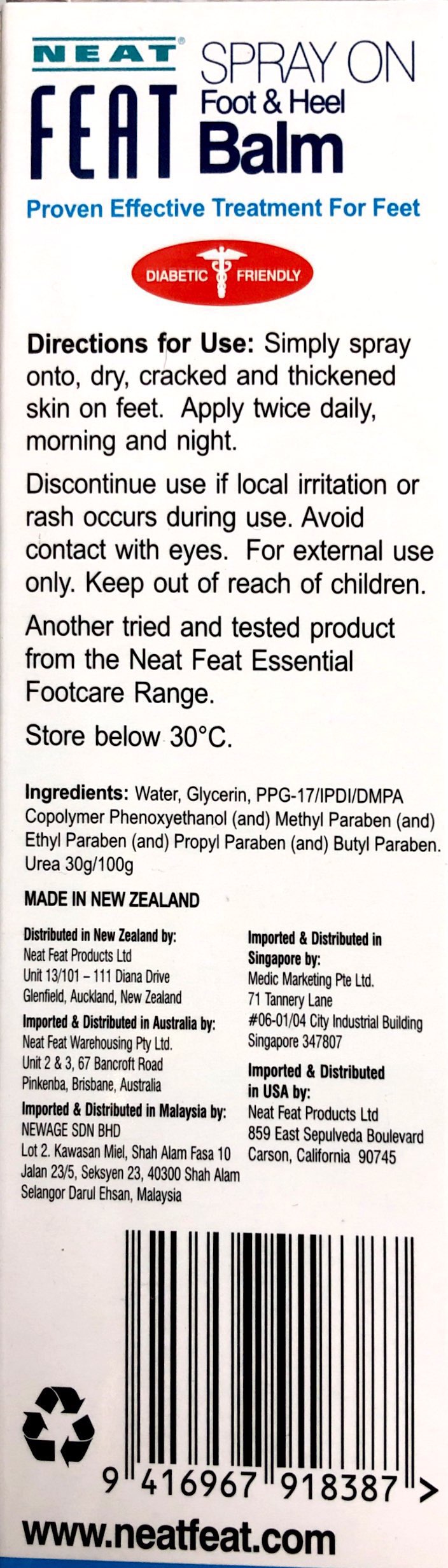 Neat Feat Foot and Heel Balm Spray For Dry Cracked Heels & Feet 125ml