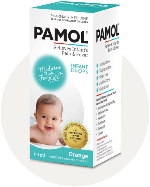 Pamol Colour Free Infant Drops 50mg 60mL Orange Flavour