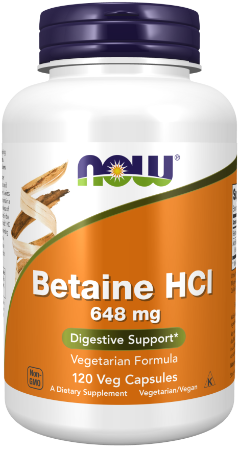 now Betaine HCl 648 mg 120 Veg Capsules