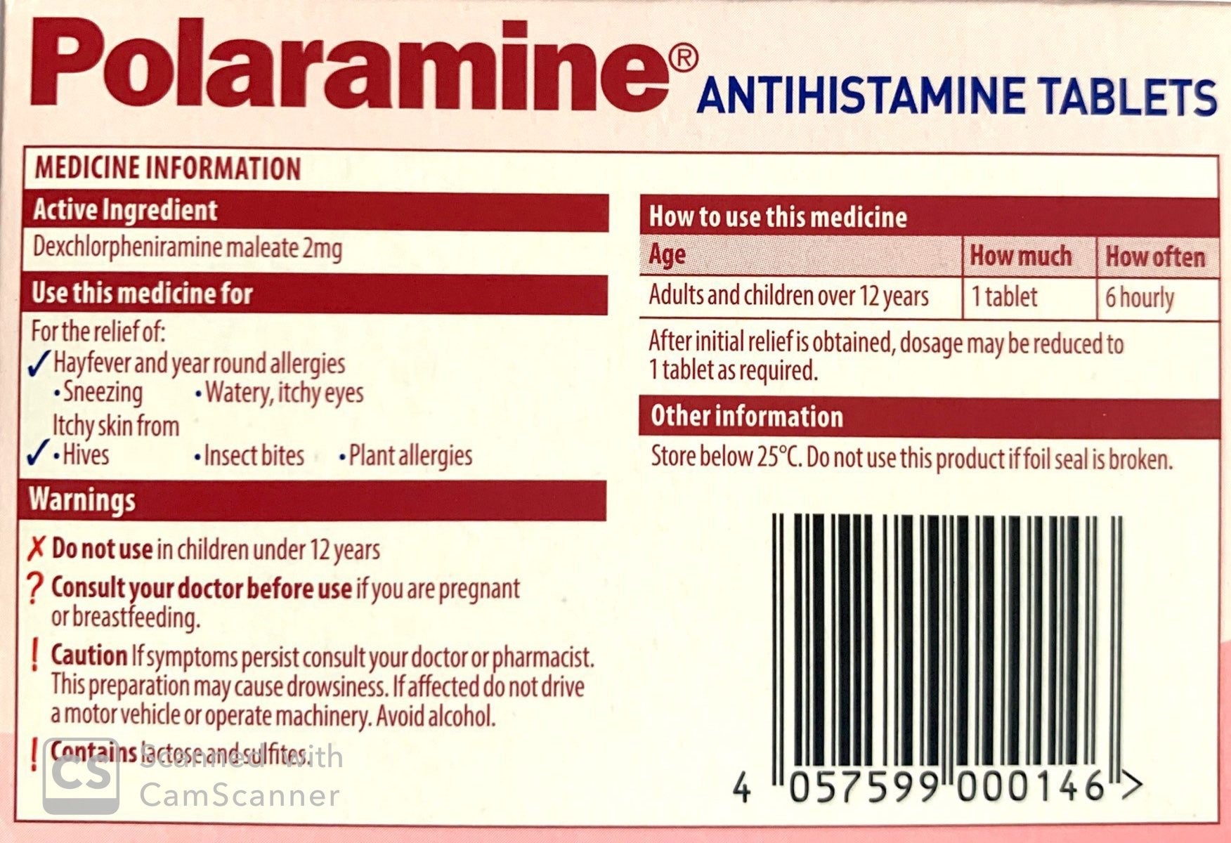 Polaramine 2mg Tablets - Colour Free 40 Tablets, Pharmacist Only Medicine 2mg medication,allergy relief,color free tablets,optimized,pharmacist only medicine,Polaramine tablets