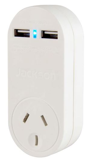 Jackson Single Plug USB Wall Charger, 2x USB Charging Outlets PT1-USB