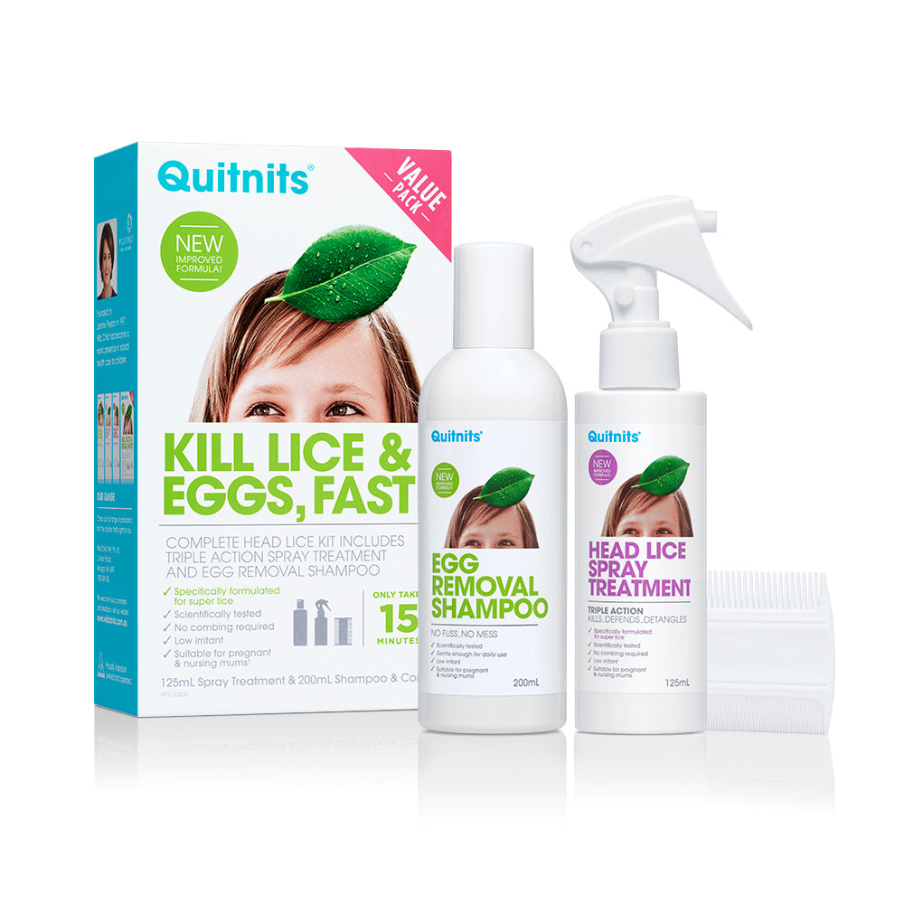 Quitnits Complete Head Lice Kit (Spray Treatment + Shampoo + Comb)