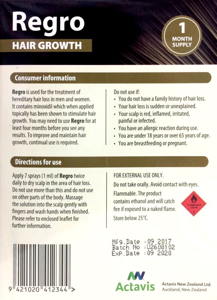 Regro Hair Growth Minoxidil 5% 80ml Triple Pack Pharmacy Medicine