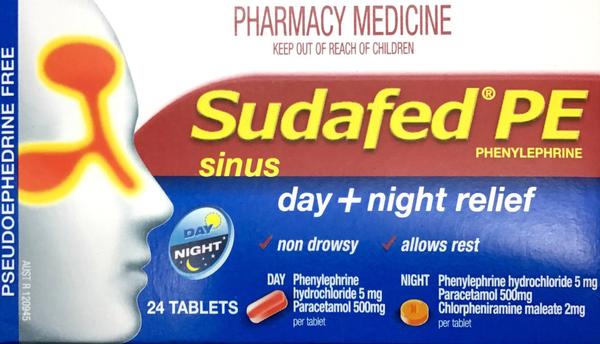 Sudafed PE Sinus Day Plus Night Relief 24 Tablets Qty Restriction (1) applies