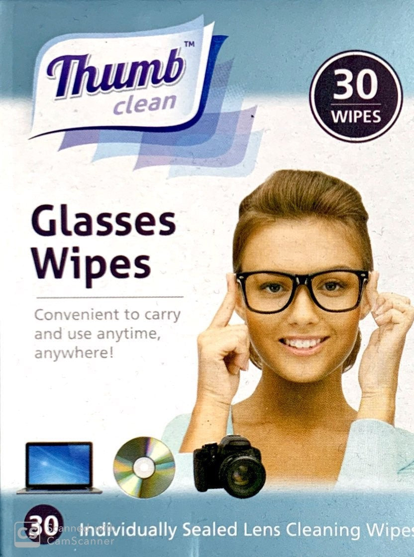 Thumb Clean Glasses Wipes 30 Individually Sealed Lens Cleaning Wipes (24 Pack)