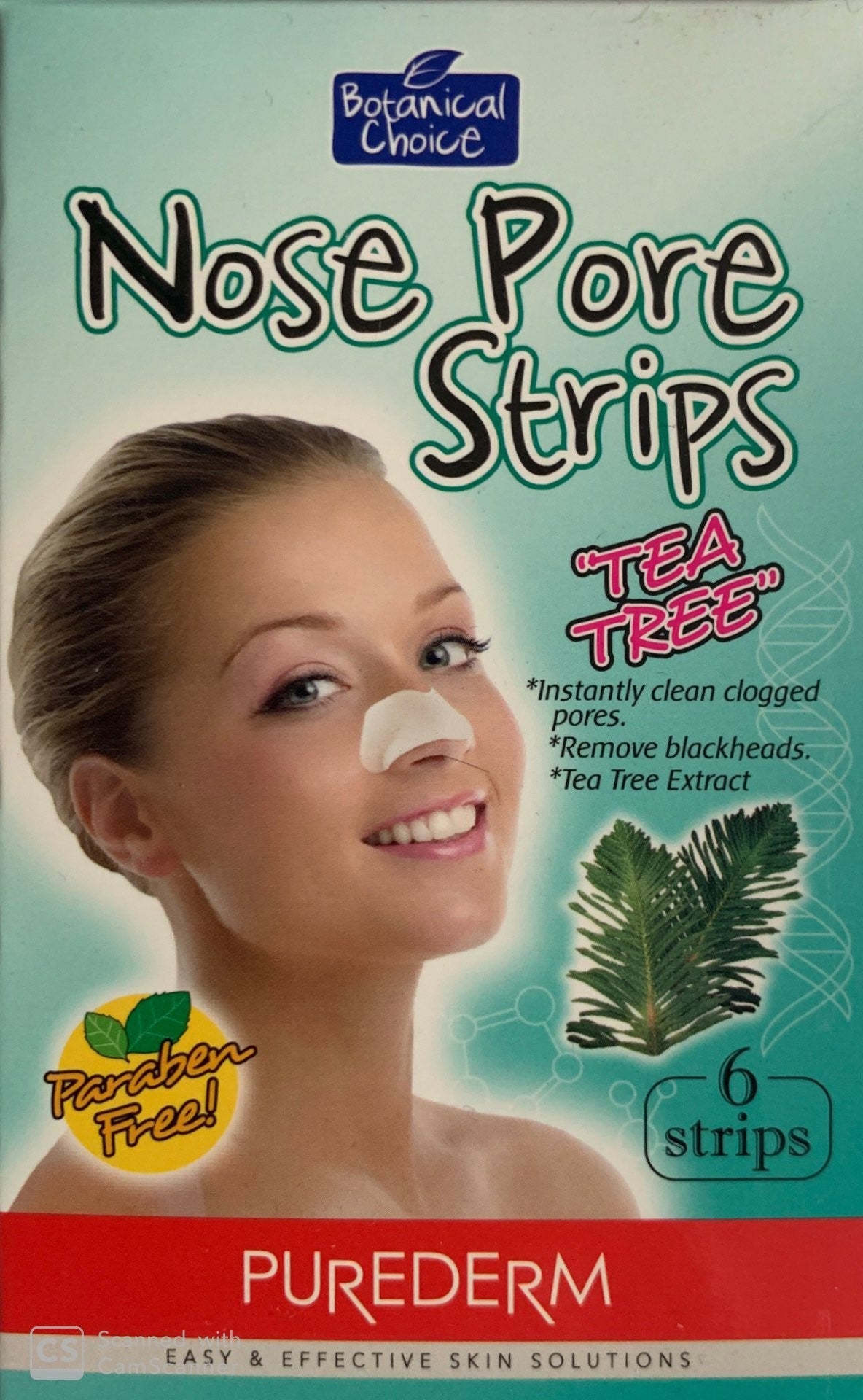 Purederm Botanical Choice Nose Pore Strips Tea Tree - Paraben Free 6 Strips
