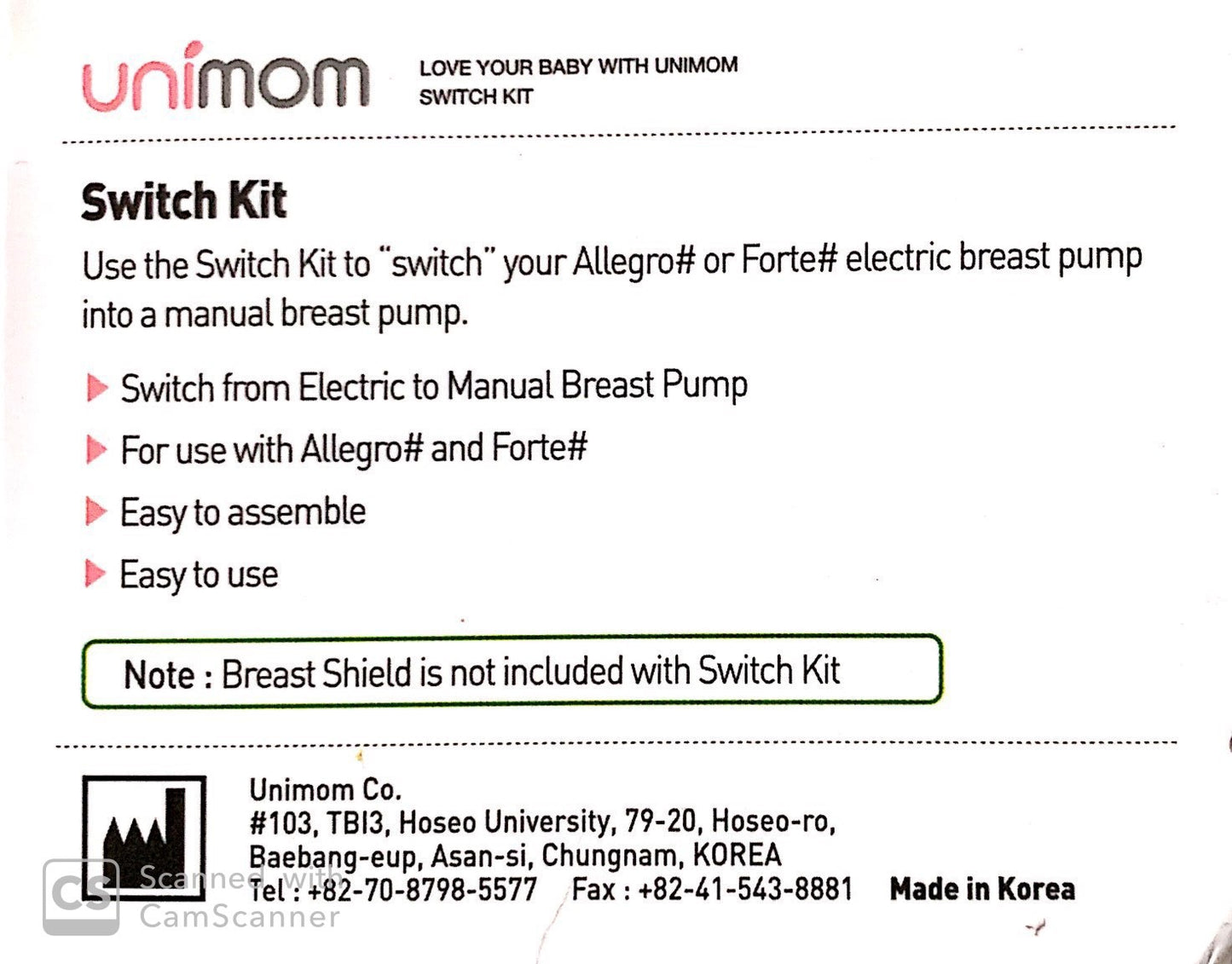 Unimom Switch Kit - ELECTRONIC TO MANUAL CONVERSION KIT