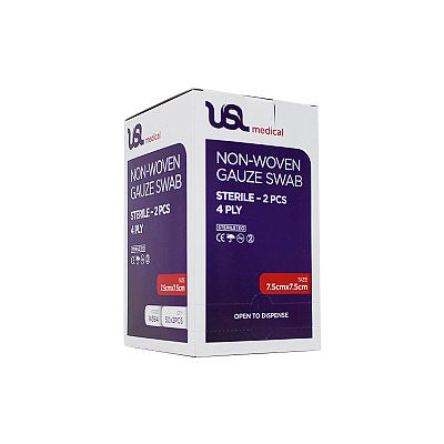 USL Non Woven Swabs Sterile 7.5cm x 7.5cm 2's 50 pack