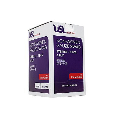 USL Non Woven Swabs Sterile 7.5cm x 7.5cm 5's 25 per box