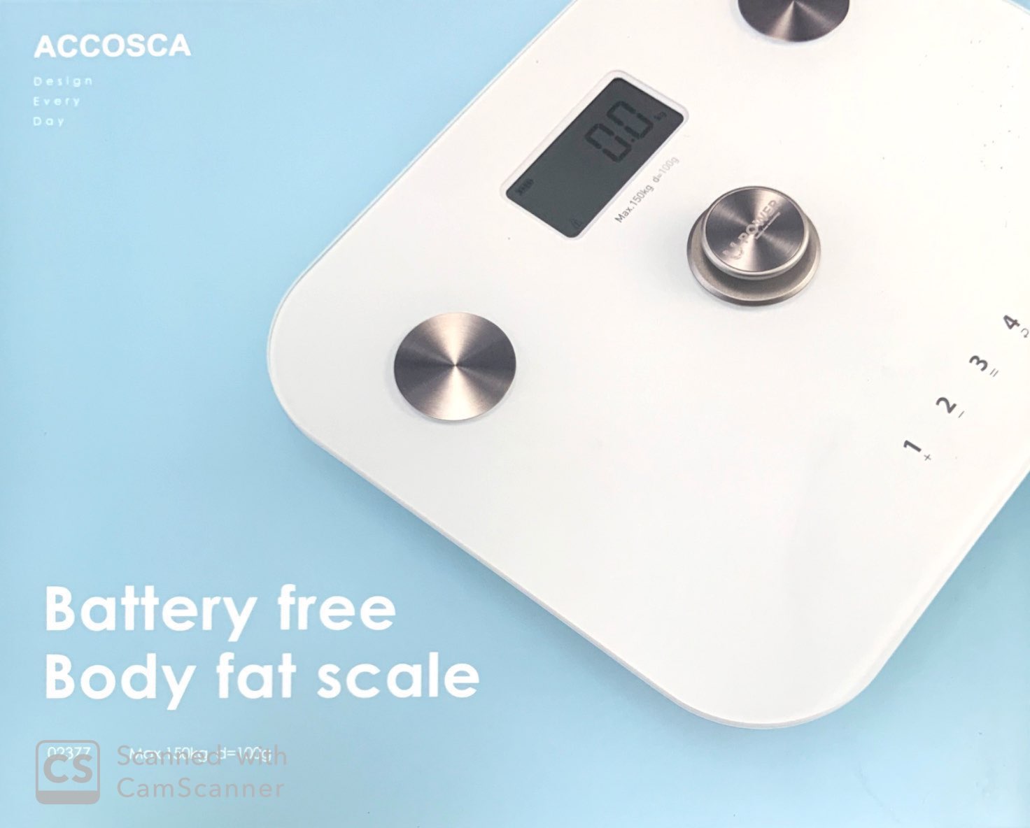 ACCOSCA Battery Free Body Fat Scale