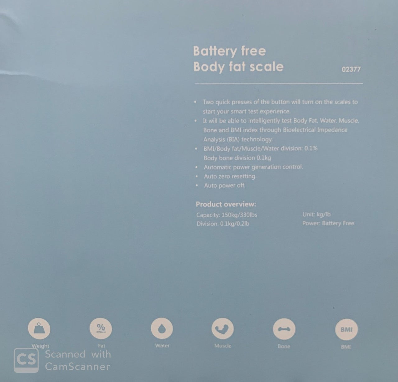 ACCOSCA Battery Free Body Fat Scale