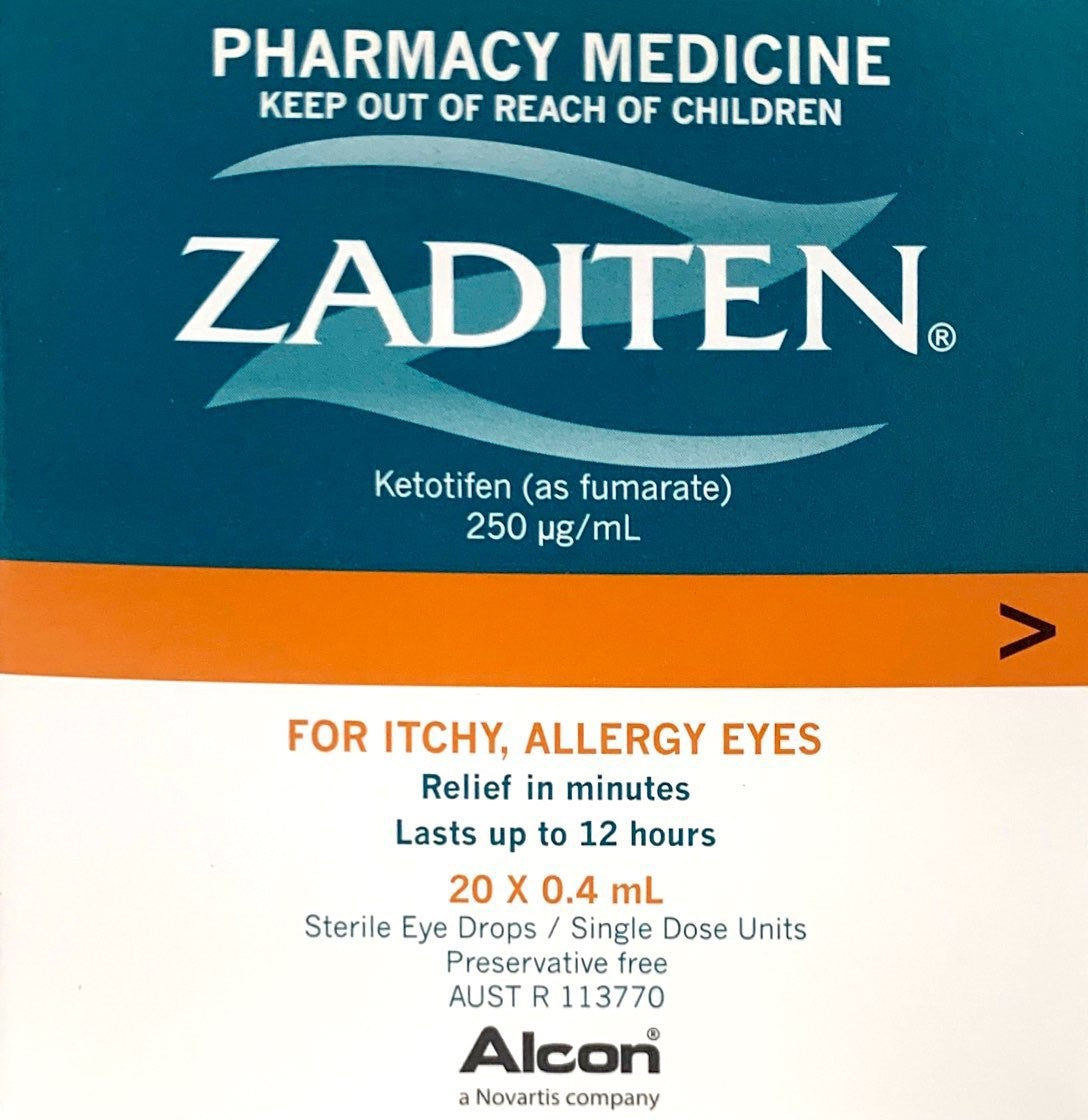 Zaditen Sterile Eye Drops For Itchy , Allergy Eyes 20x0.4ml